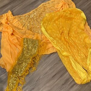 Vibrant Yellow and Orange Embellished Complete Belly Dance Indian Dance set